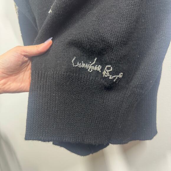 Semplice Sweater Women M Black 100% Wool Sequined Beaded Heart Signed VTG 90's - Picture 4 of 7